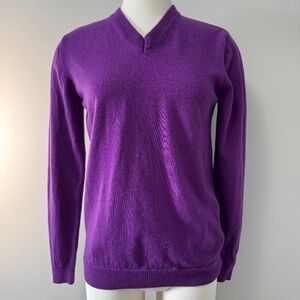 Haight and Ashbury Women's V-Neck Sweater in Rich Purple 100% Wool Medium